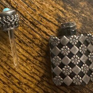 Antique Perfume Bottle With Dabber Chic Elegant Blue Cabochon